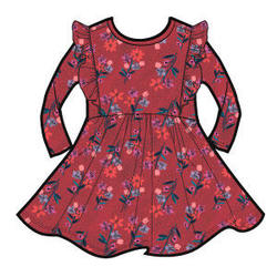 Vintage French Flowers Ruffle Shoulder Baller Dress