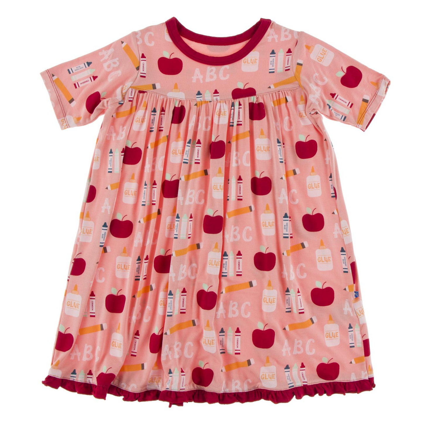 Blush First Day of School Print Short Sleeve Swing Dress