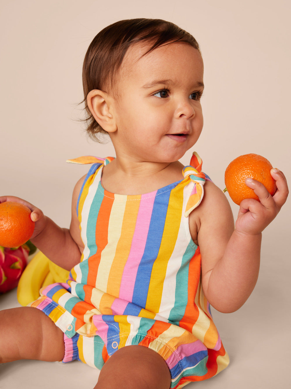 Lamu Sunset Stripe Tie Shoulder Baby Romper