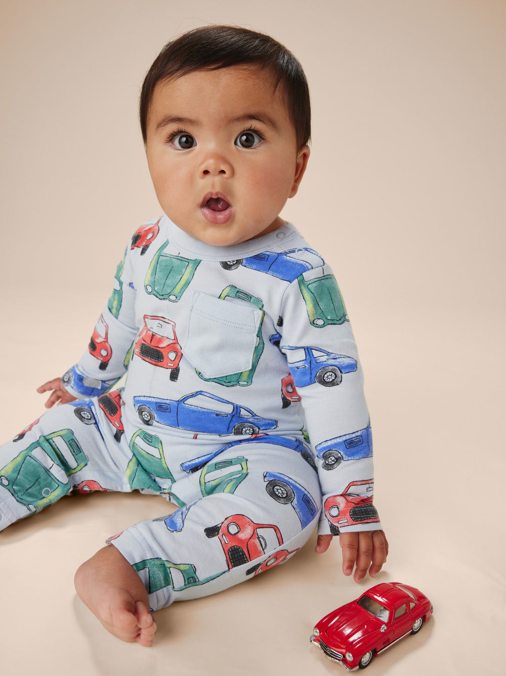 Le Mans Le Vroom Long Sleeve Pocket Baby Romper