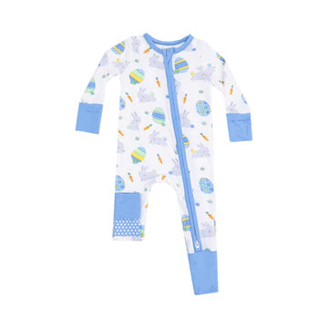 2 Way Zipper Romper Easter Bunnies-Blue
