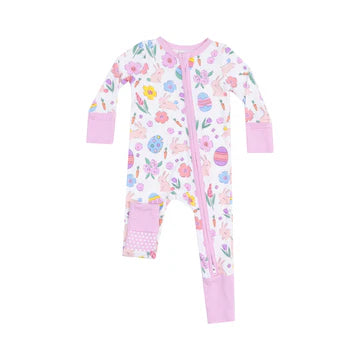 2 Way Zipper Romper Easter Bunnies-Pink