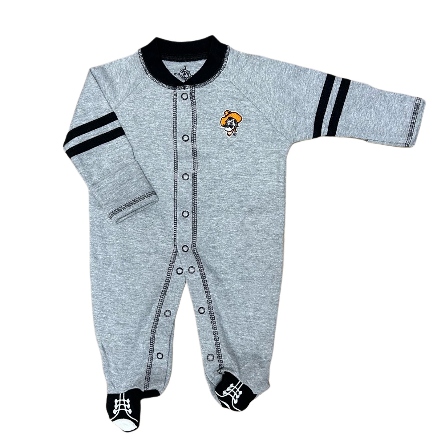 Sports Shoe Footed Romper - Oxford/Black - Pistol Pete