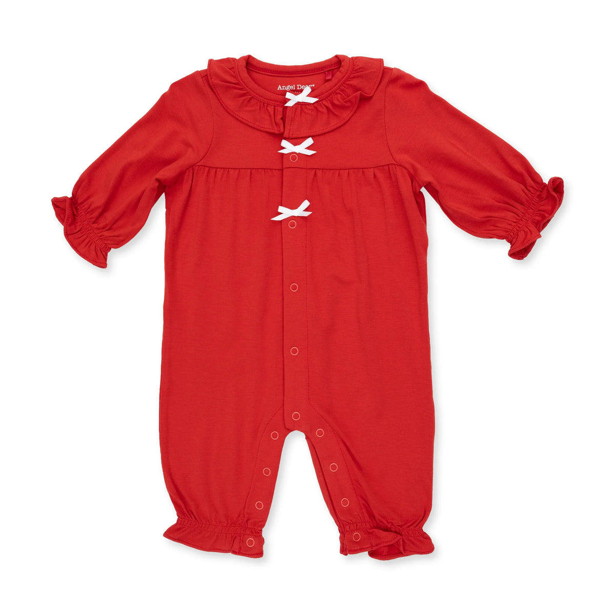 Long Sleeve Ruffle Collar Romper | Ribbon Red