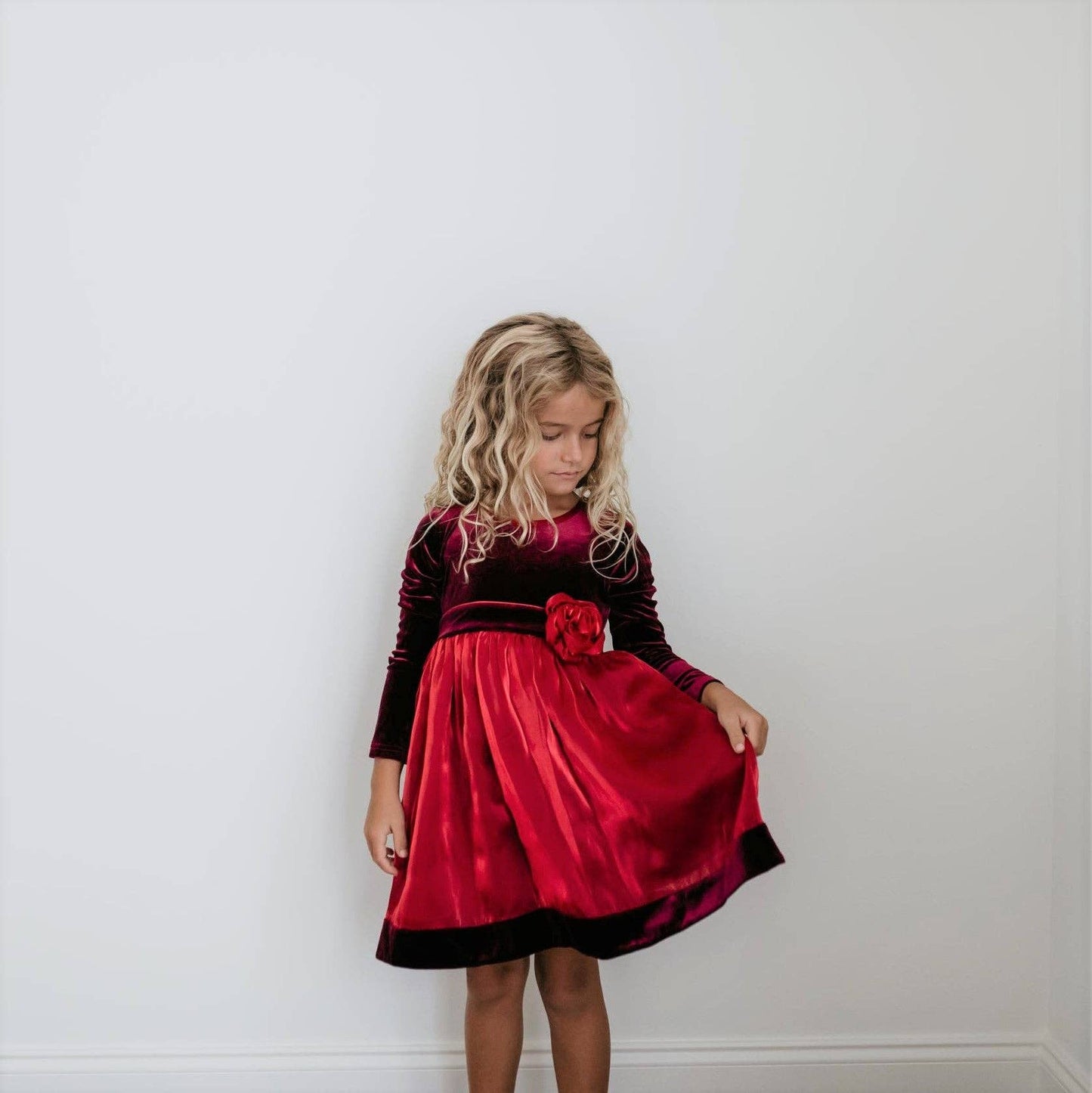 Girls Holiday Red Velvet Rosette Dress