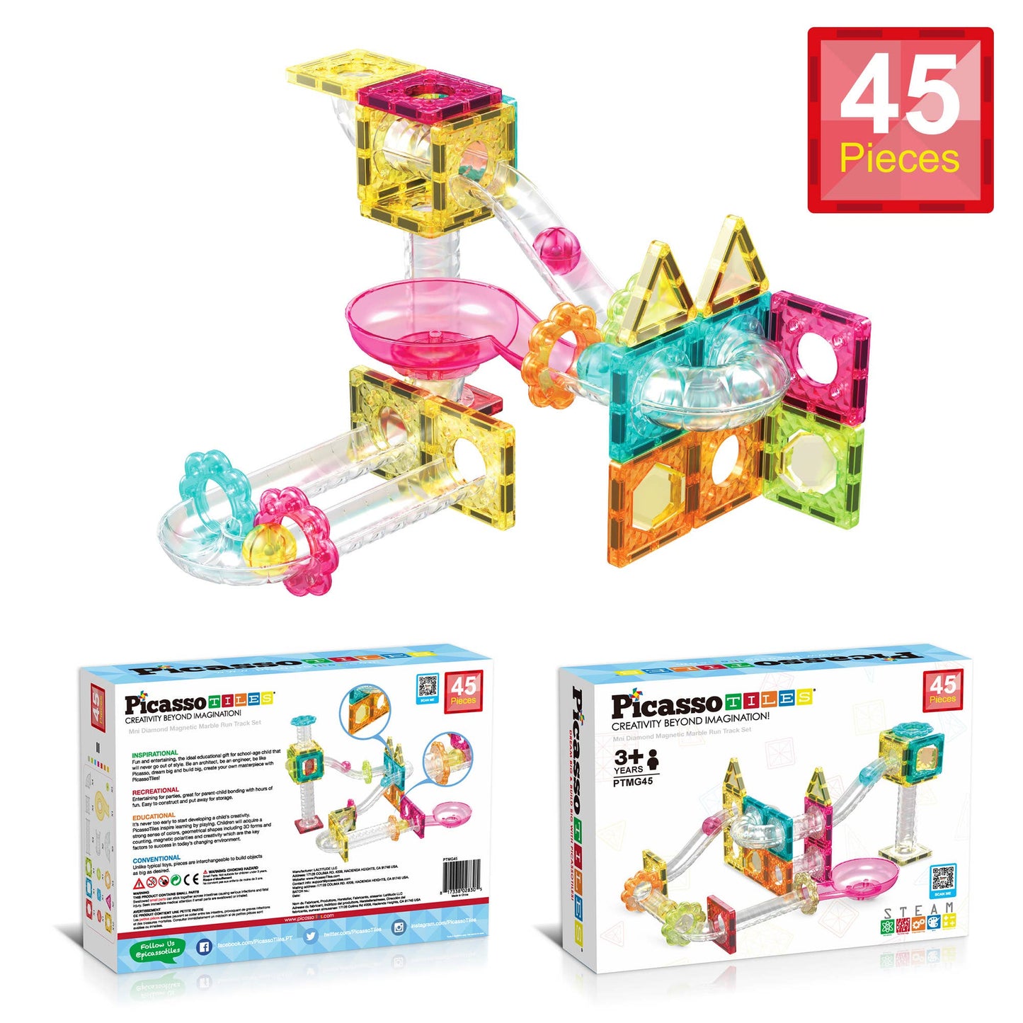 45 Piece Mini Magnetic Marble Run Track Set