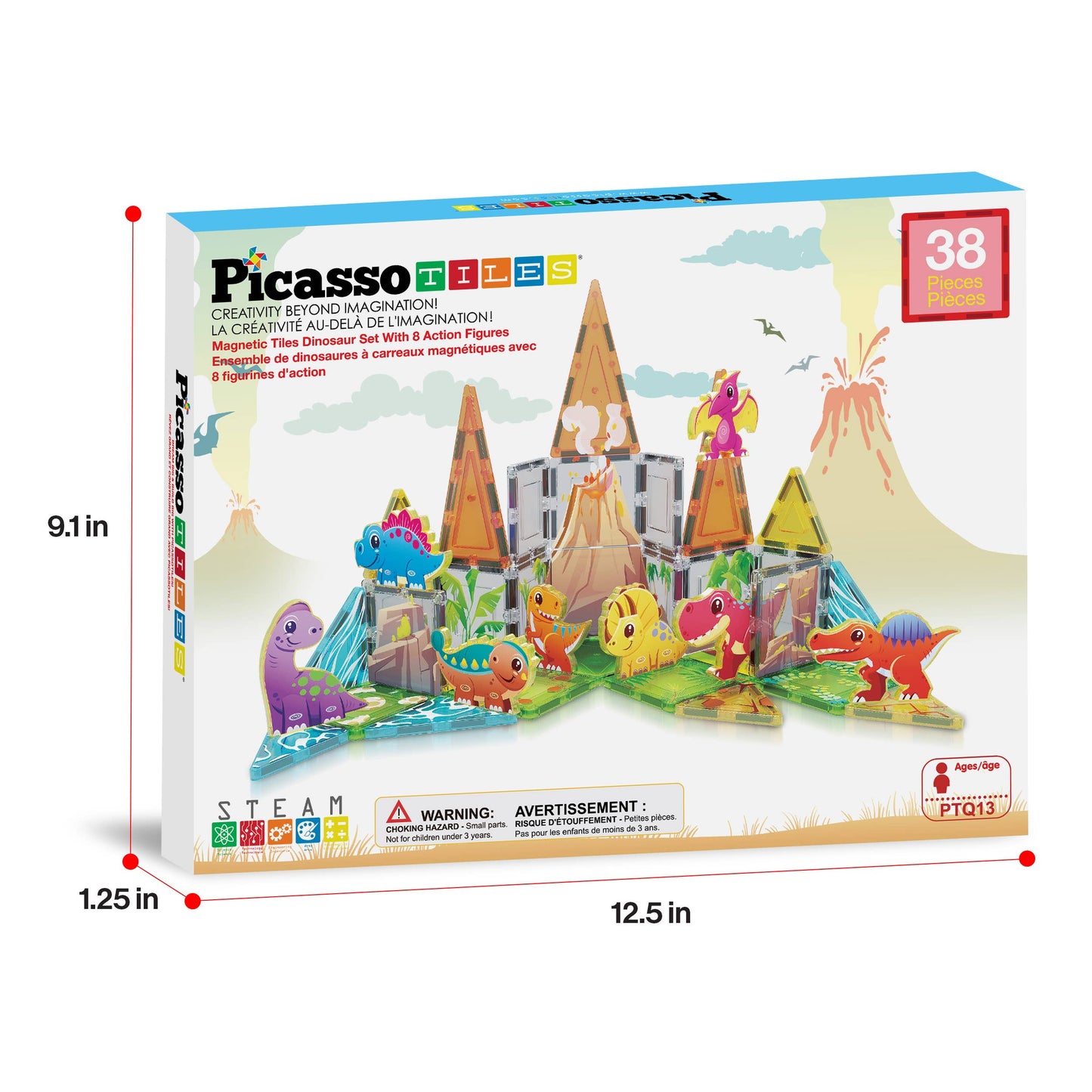 PicassoTiles 38pc (Dinosaur Theme) Magnetic Tile Building Set