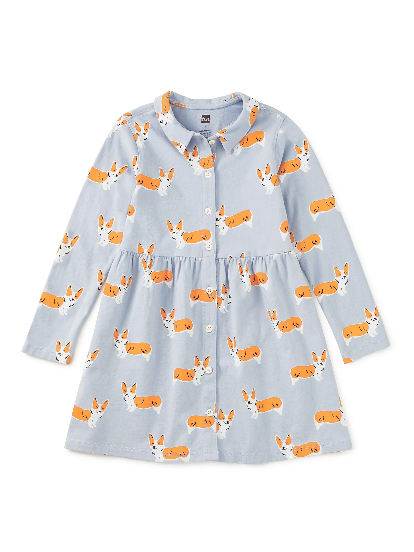 Cutie Corgies | Collared Long Sleeve Shirtdress