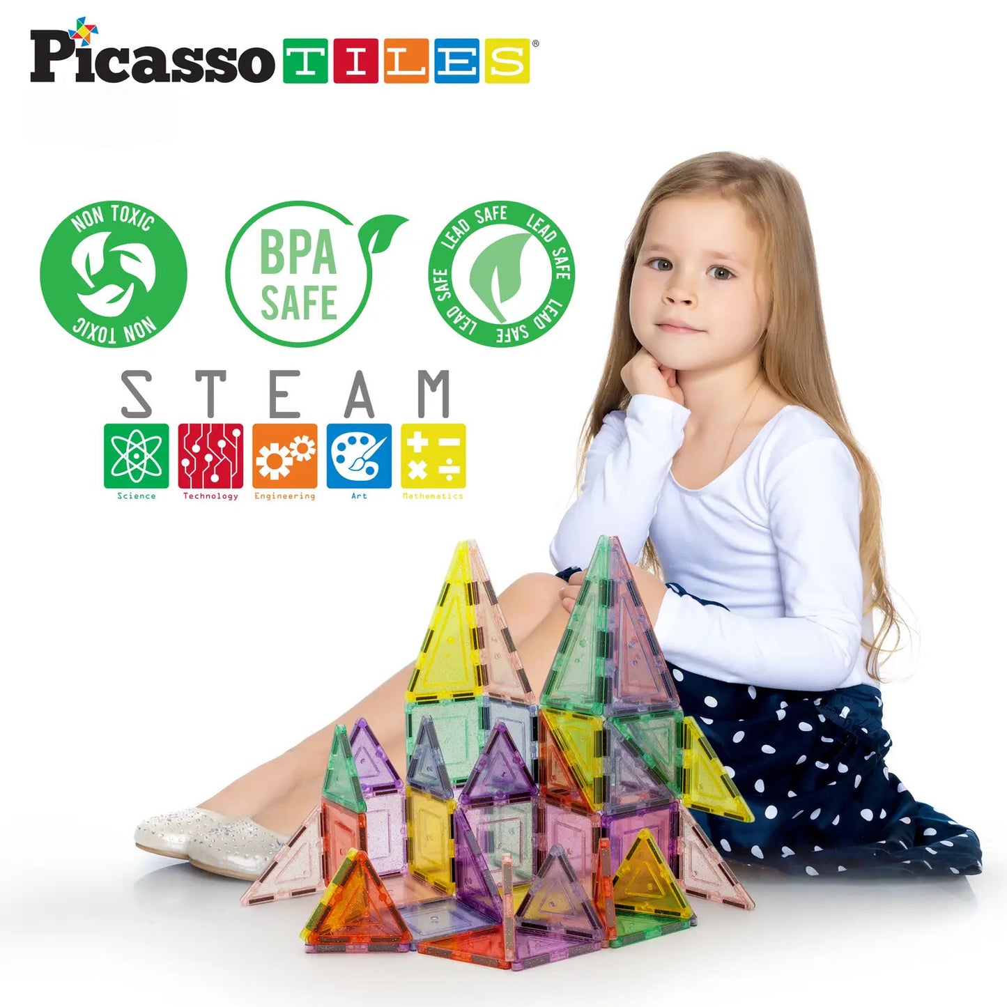PicassoTiles 48 Piece Glitter Magnetic Tileset