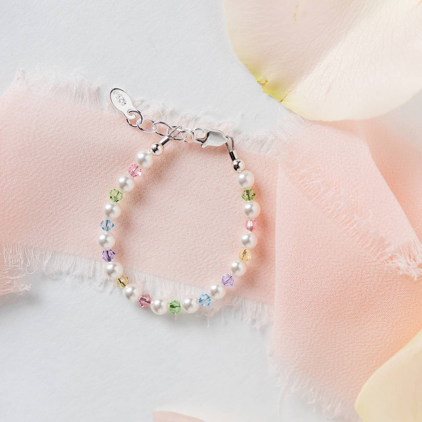 Daniela-Sterling Silver Multi Crystal Pearl Baby & Kids Bracelet