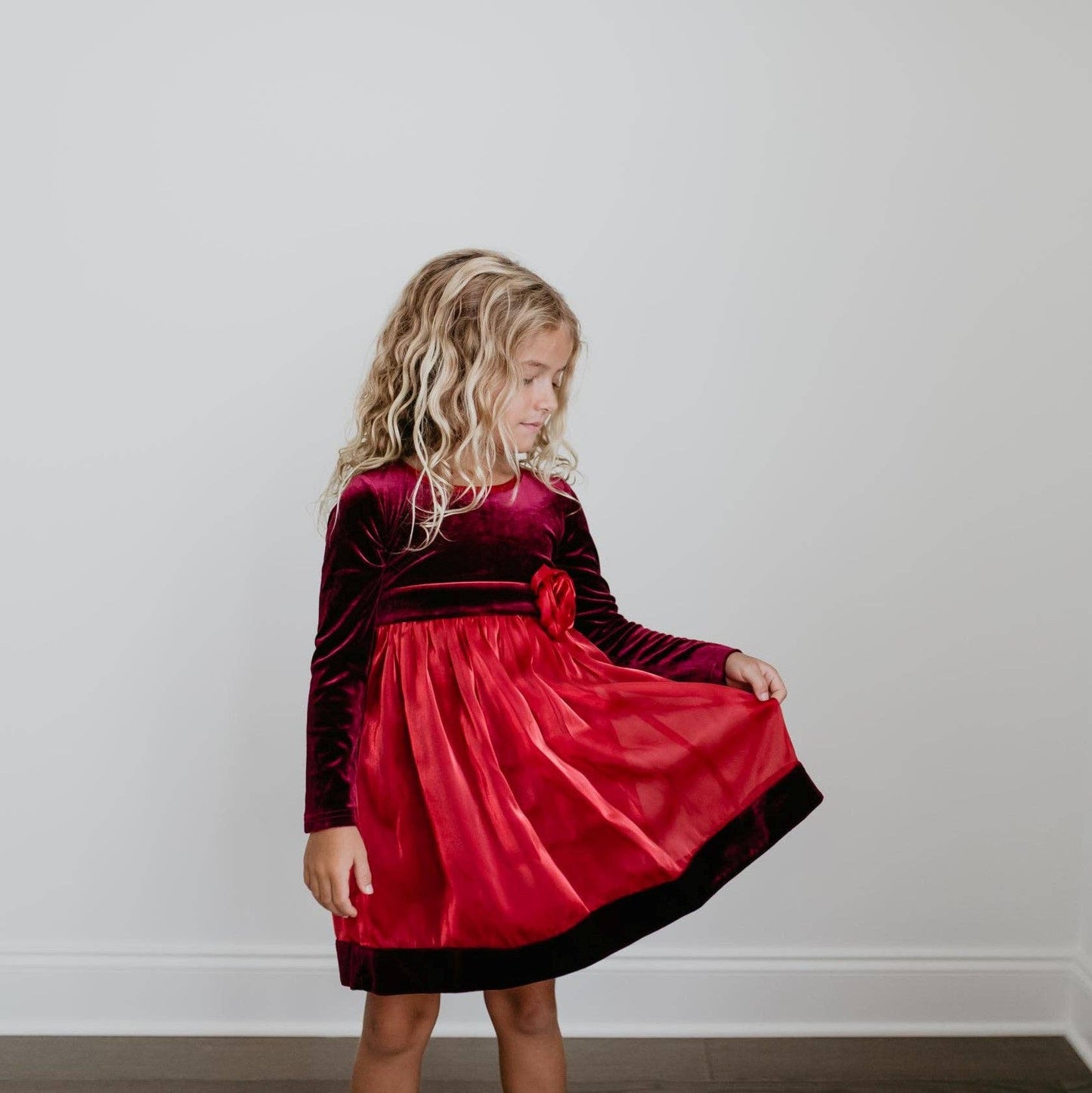 Girls Holiday Red Velvet Rosette Dress