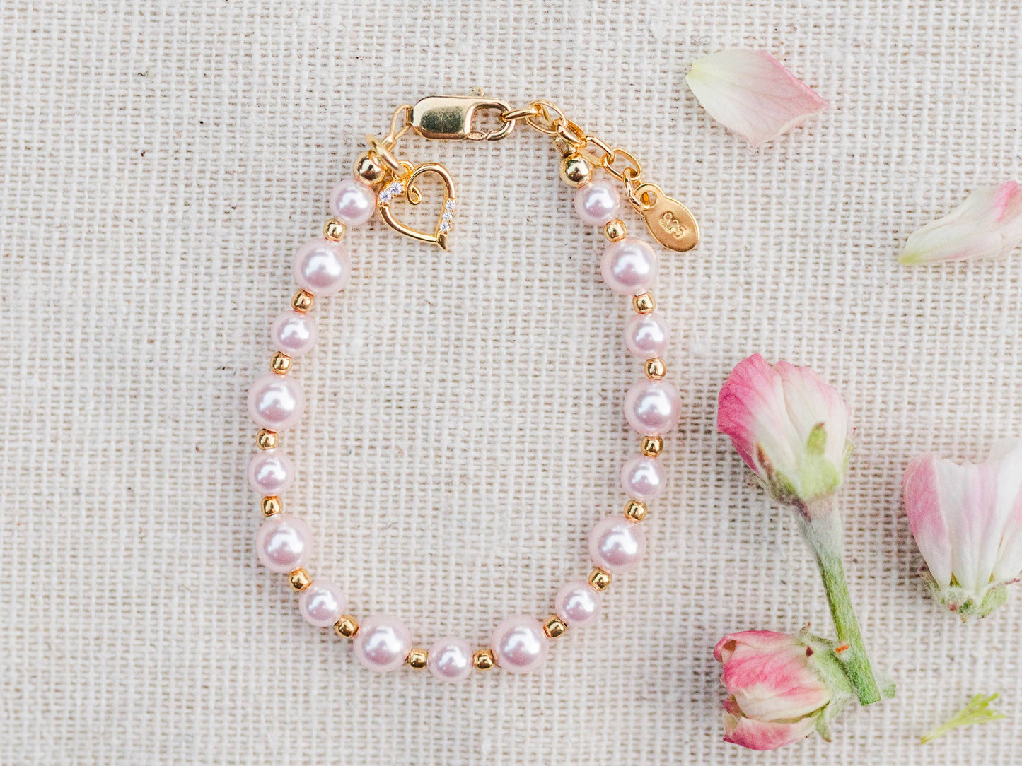Larkin-14K Gold-Plated Pink Pearl Heart Bracelet