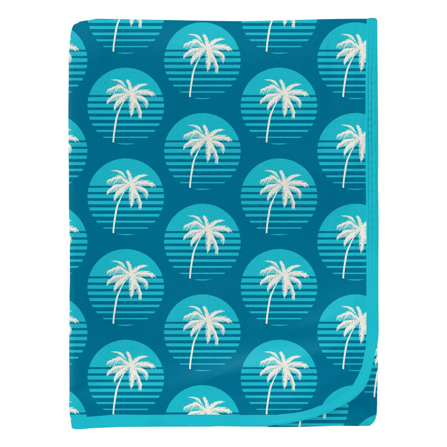 Cerulean Blue Palm Tree Print Swaddling Blanket