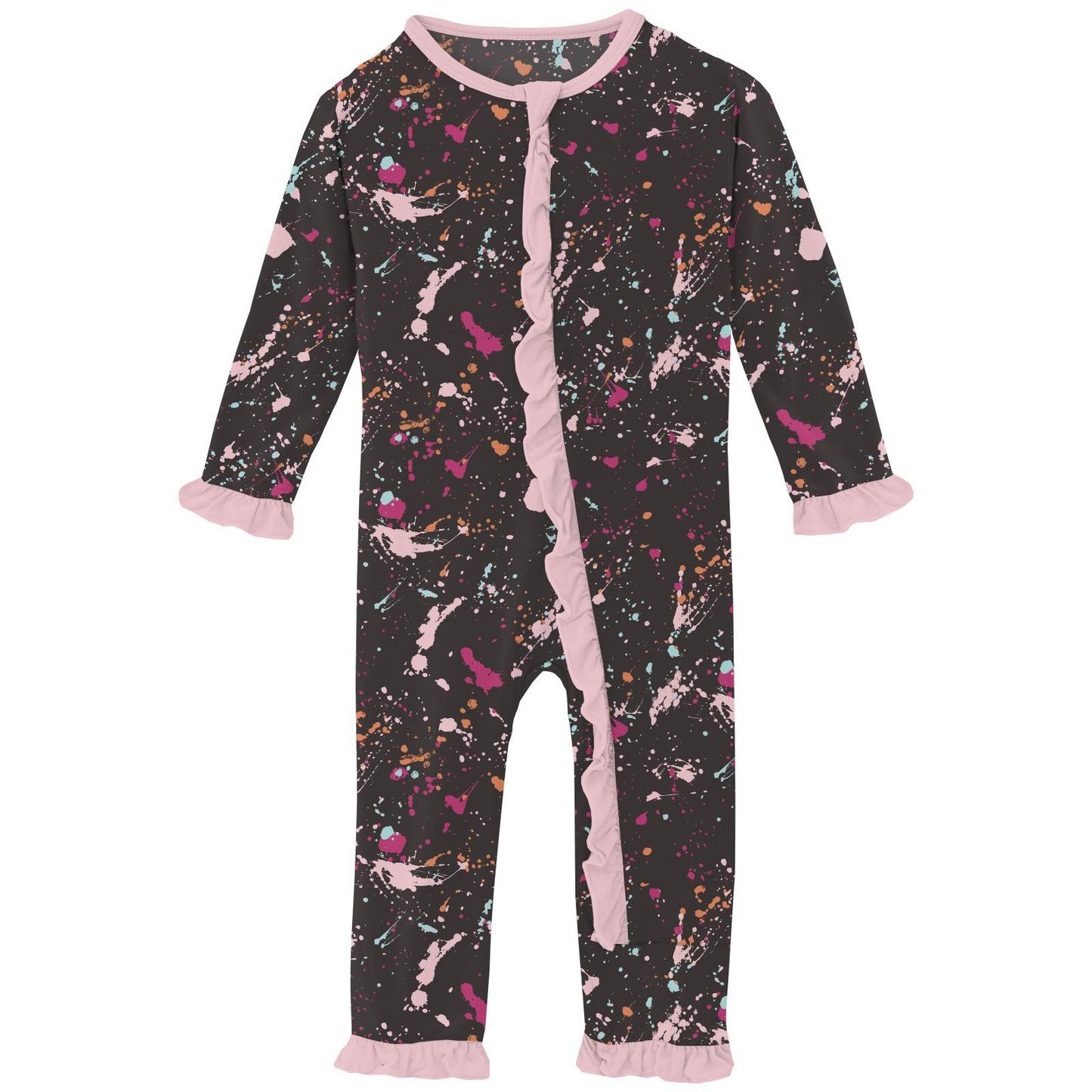 Calypso Splatter Paint Print Classic Ruffle Coverall with 2 Way Zipper