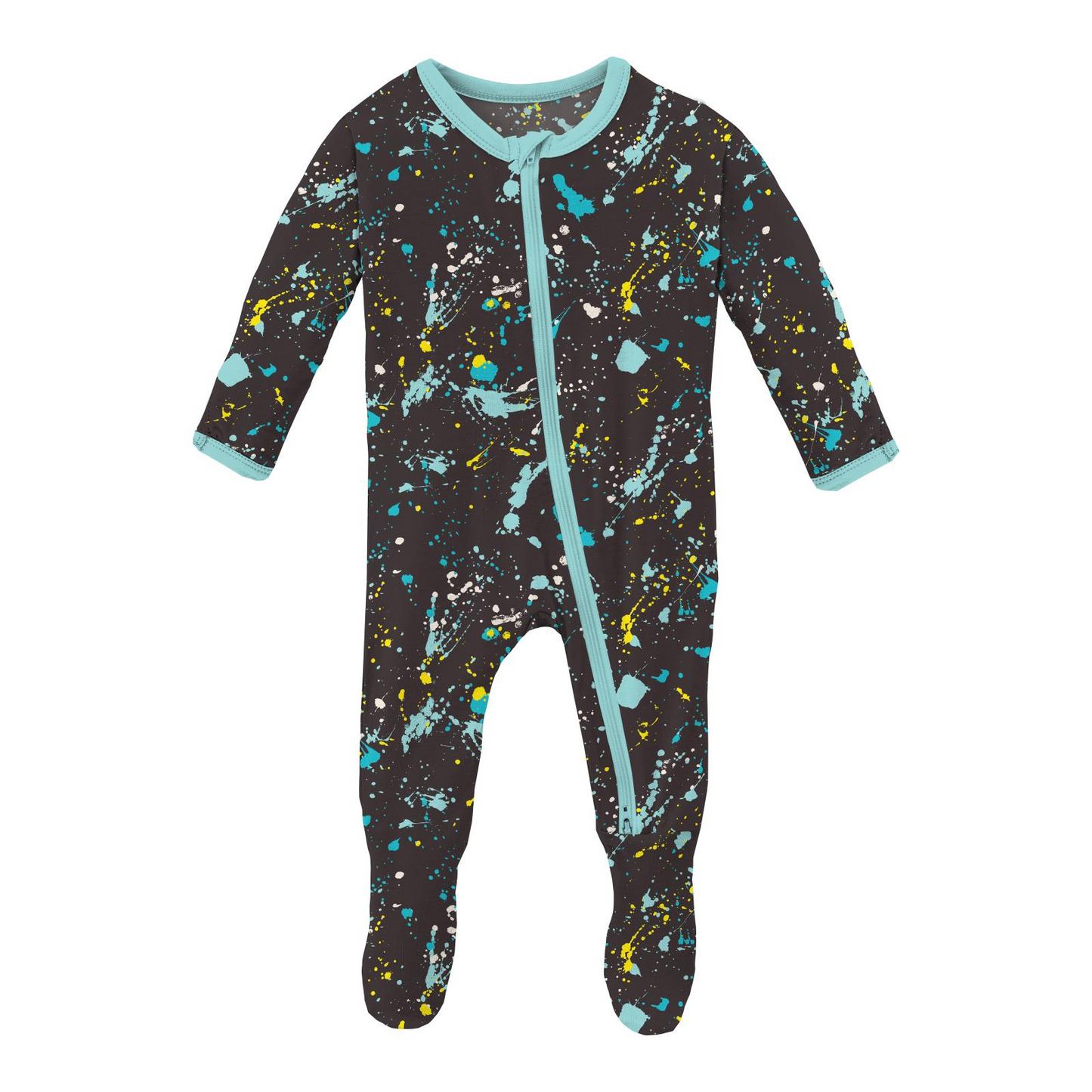 Confetti Splatter Paint Print Footie with 2 Way Zipper