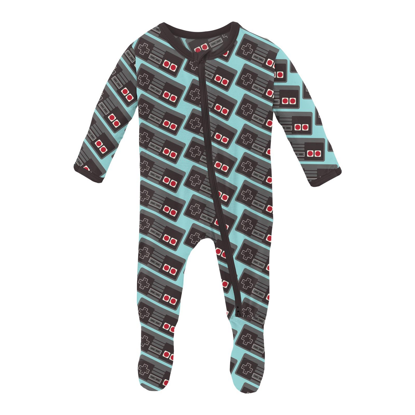 Summer Sky Retro Game Controller Print Footie with 2 Way Zipper