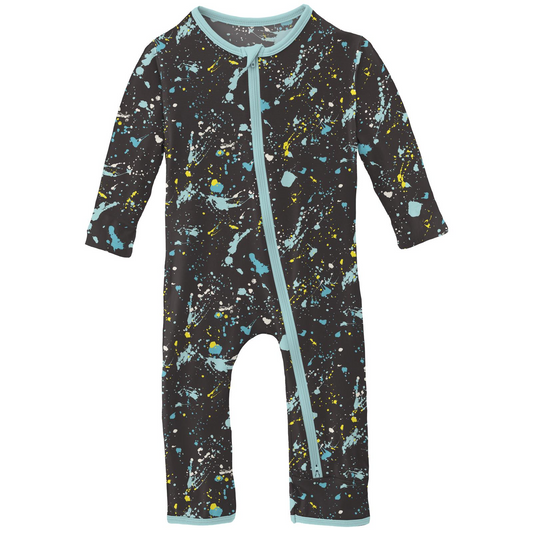 Confetti Splatter Paint Print Coverall with 2 Way Zipper