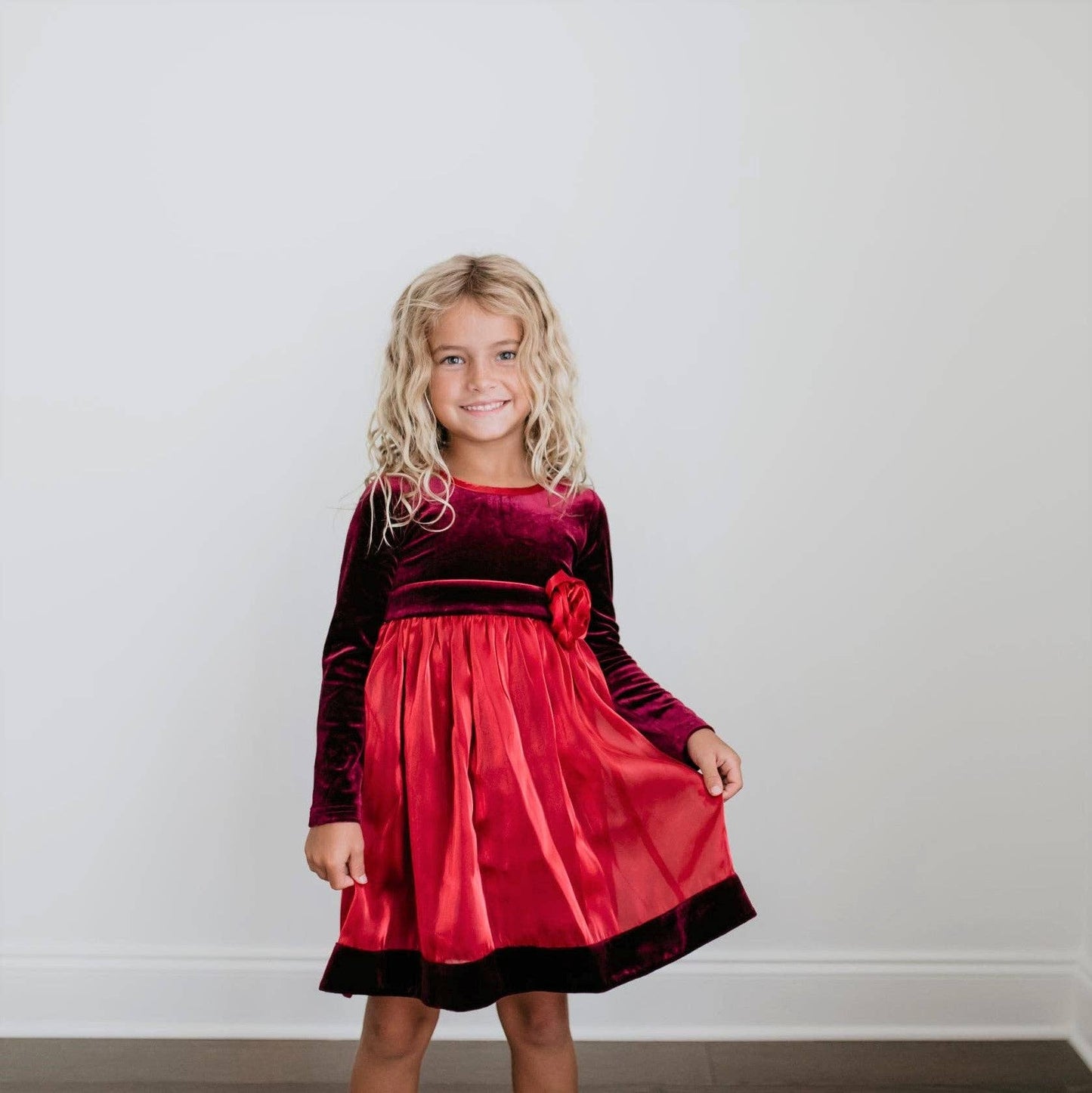 Girls Holiday Red Velvet Rosette Dress