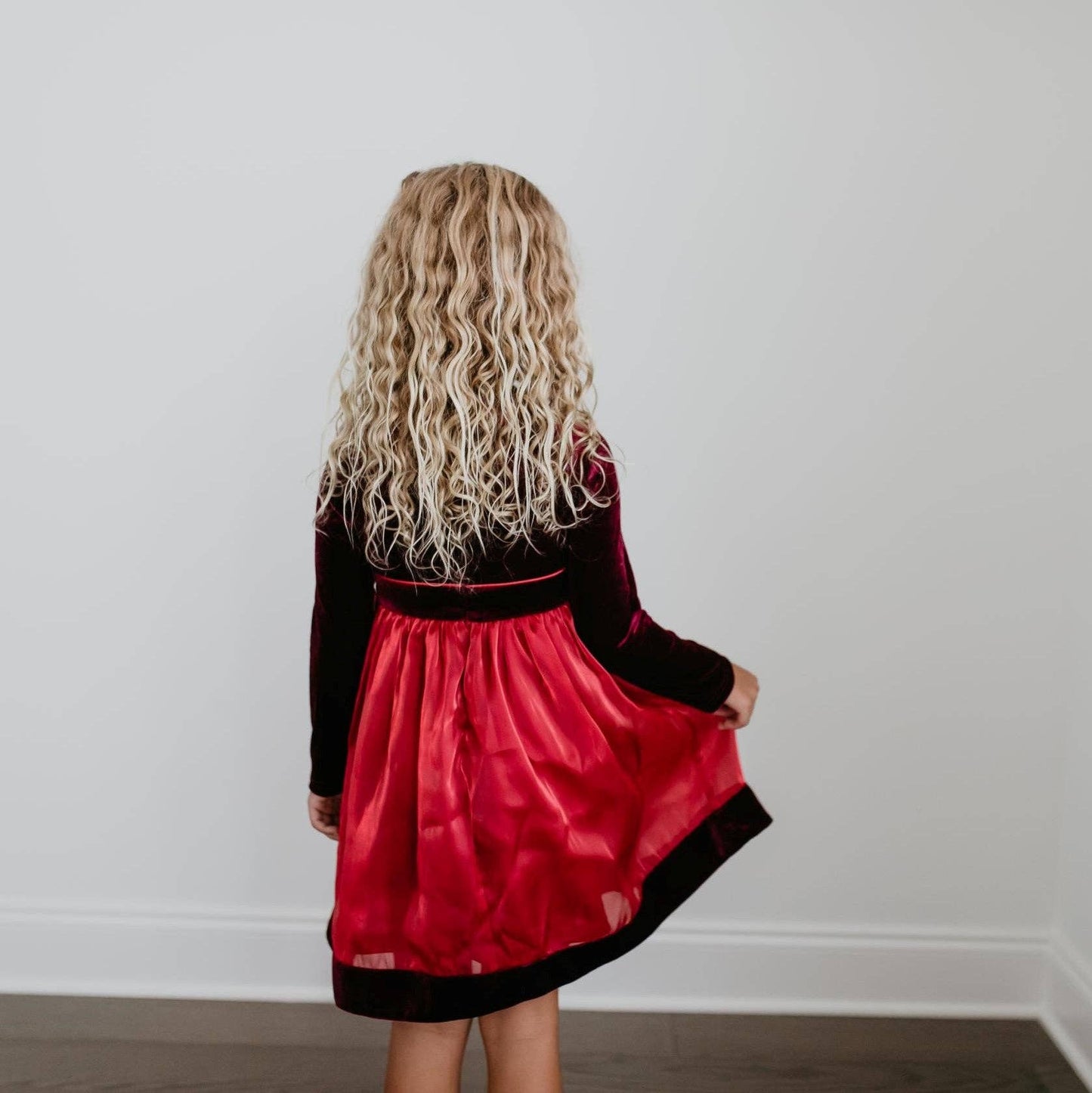 Girls Holiday Red Velvet Rosette Dress