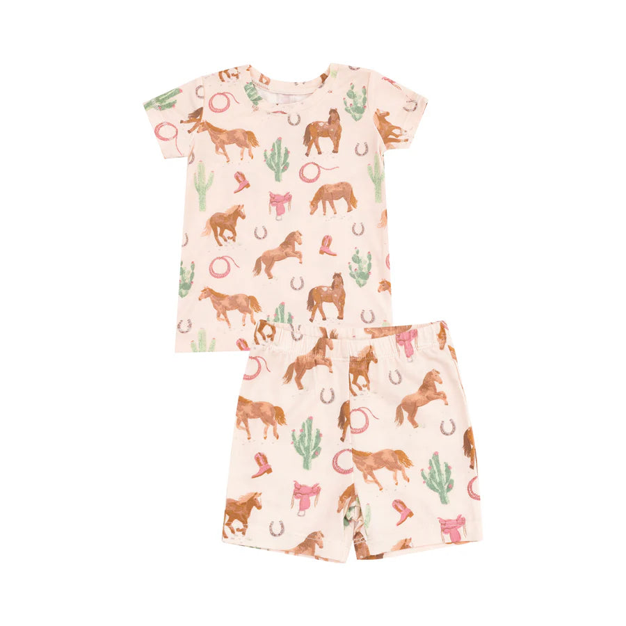 Loungewear Short Set-Pink Western Horses