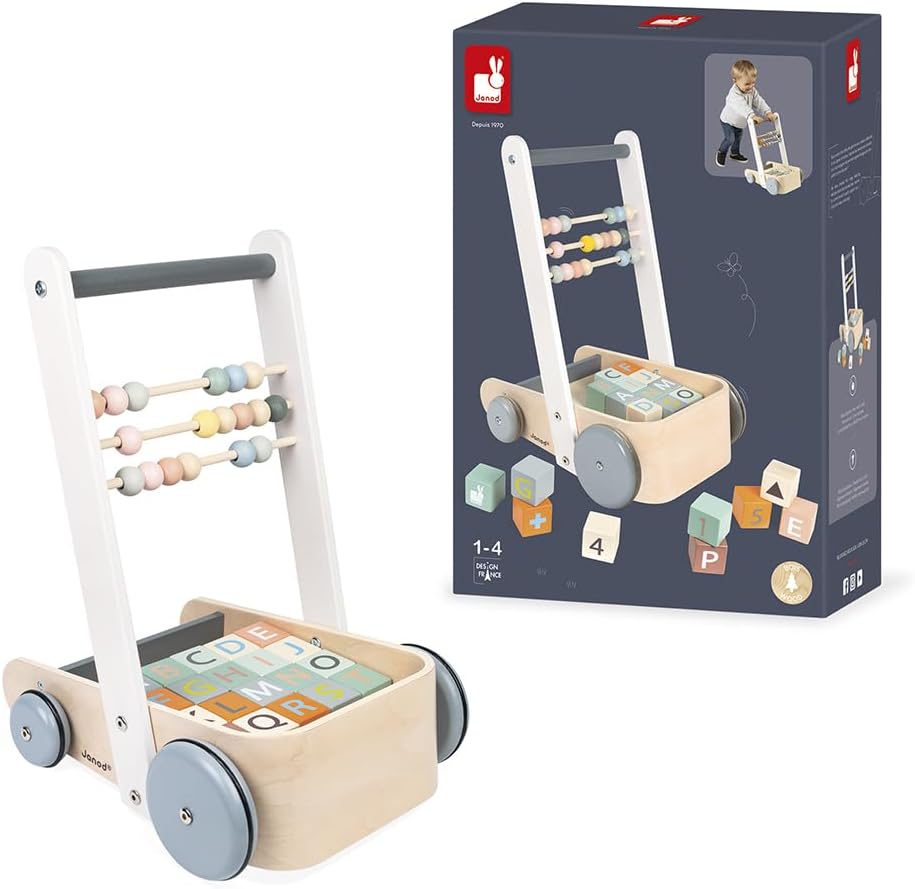 Janod Sweet Cocoon Cart with ABC Blocks