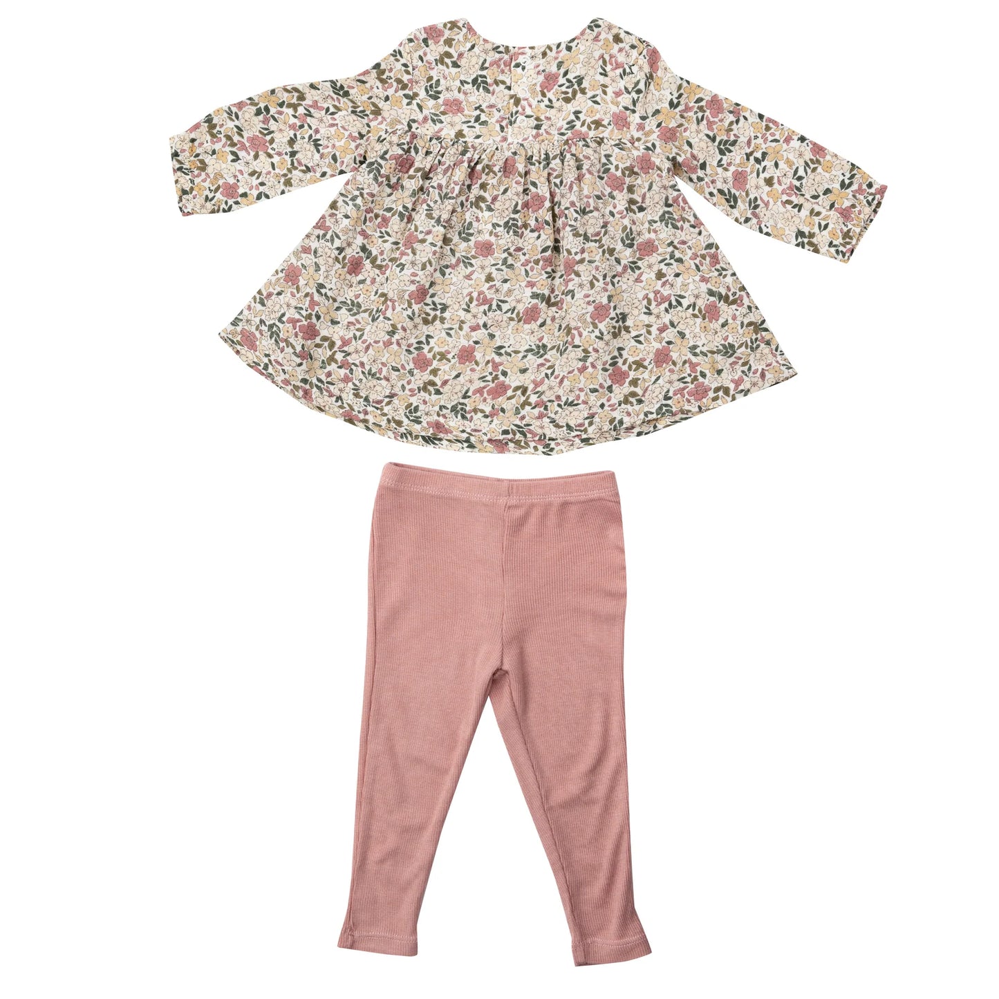 Natural Fall Floral Smocked Top and Rib Legging Set