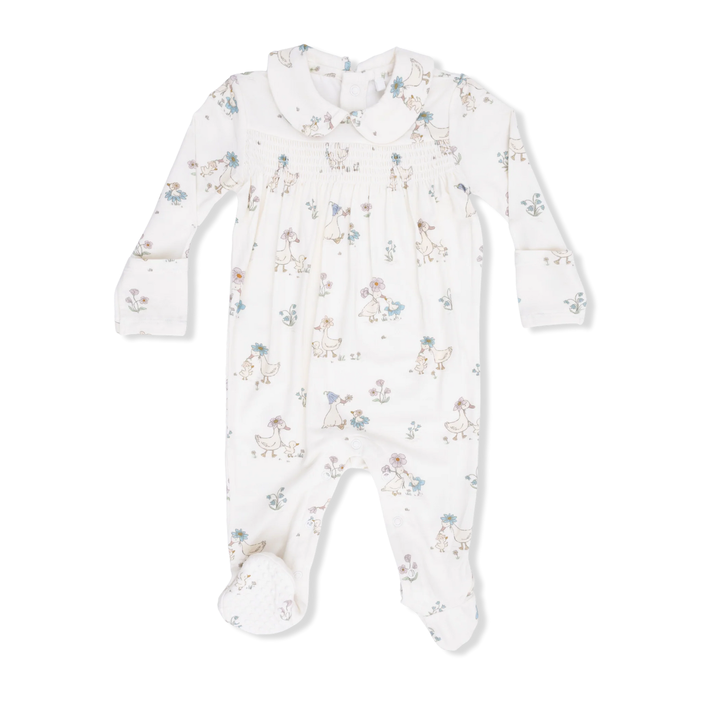 Flower Ducklings | Smocked Peter Pan Snap Footie