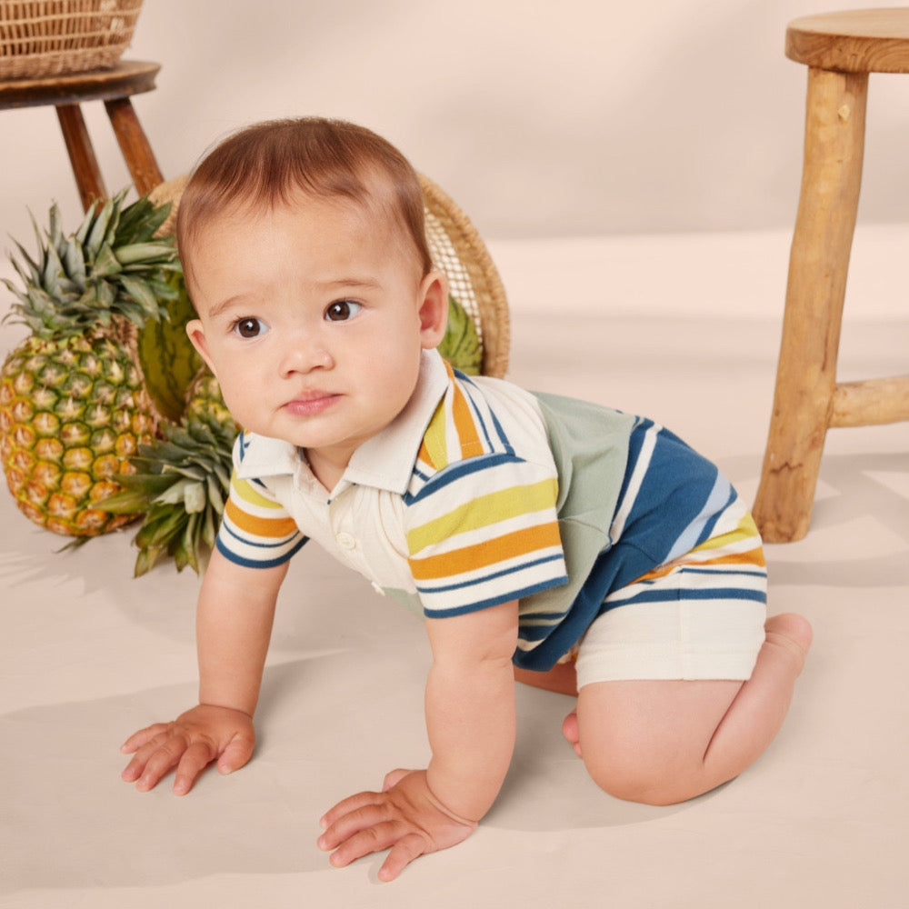 Sea Striped Polo Baby Romper