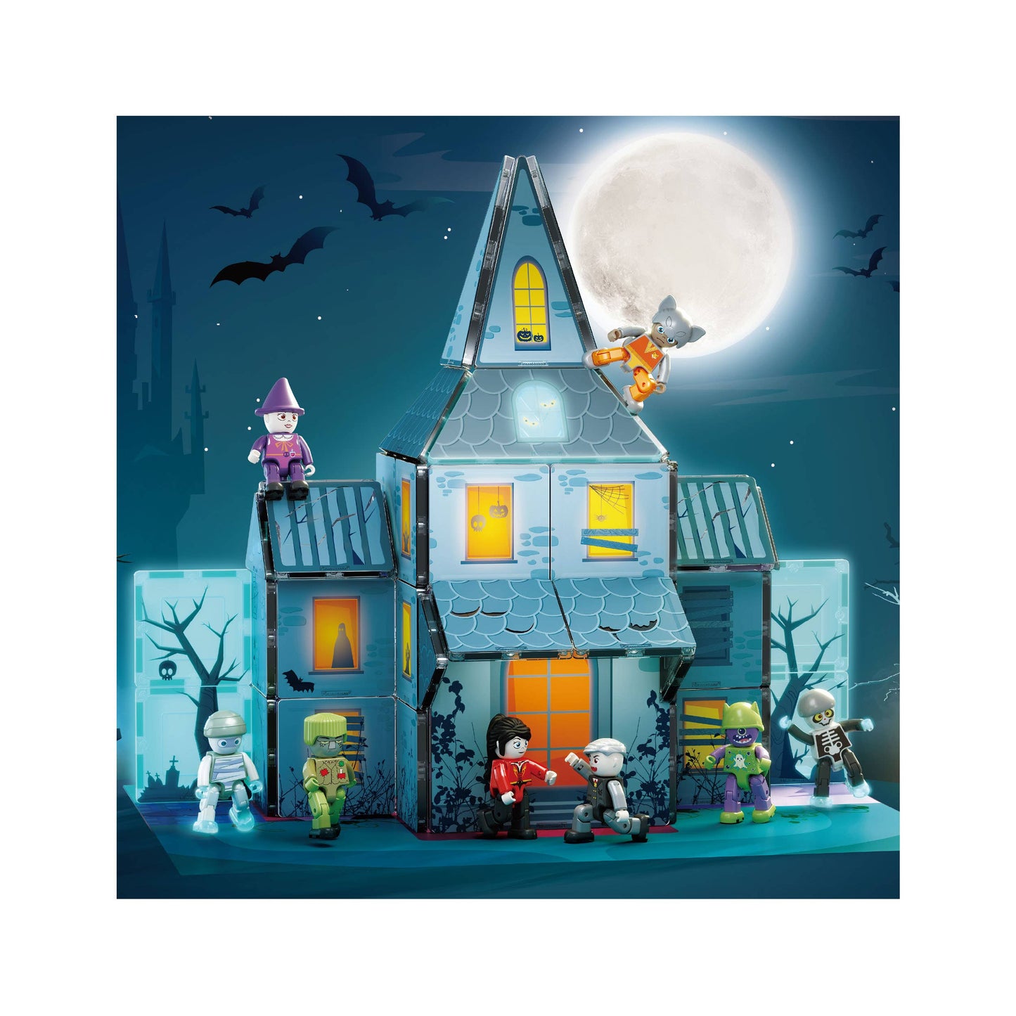 57pc Haunted House Theme Magnet Tile Building Blocks Set