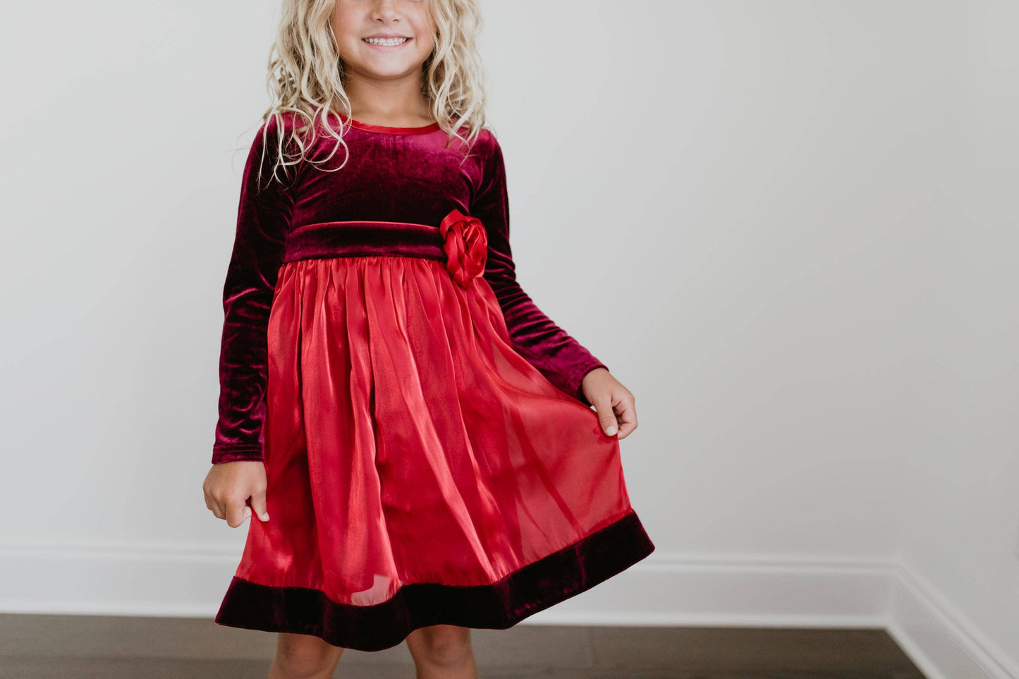 Girls Holiday Red Velvet Rosette Dress