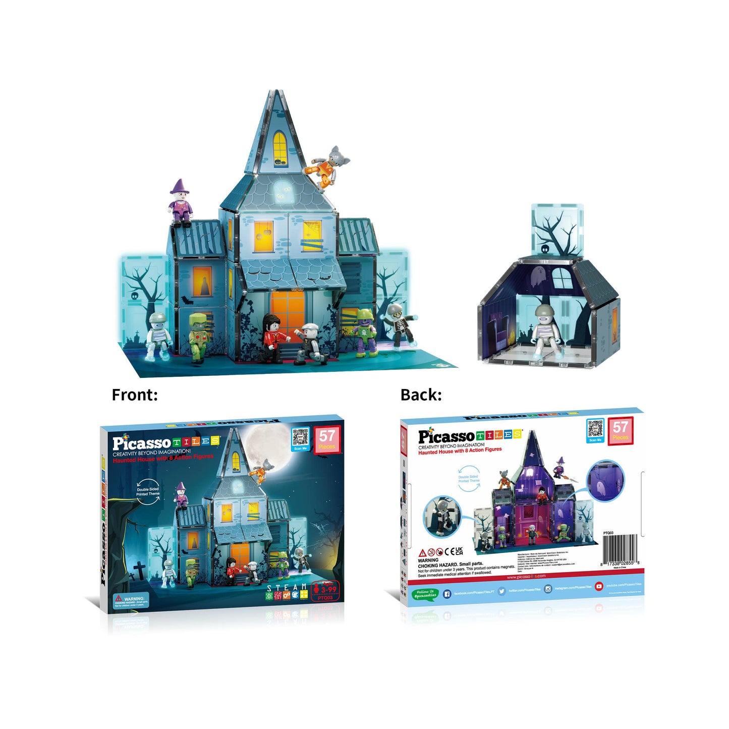 57pc Haunted House Theme Magnet Tile Building Blocks Set