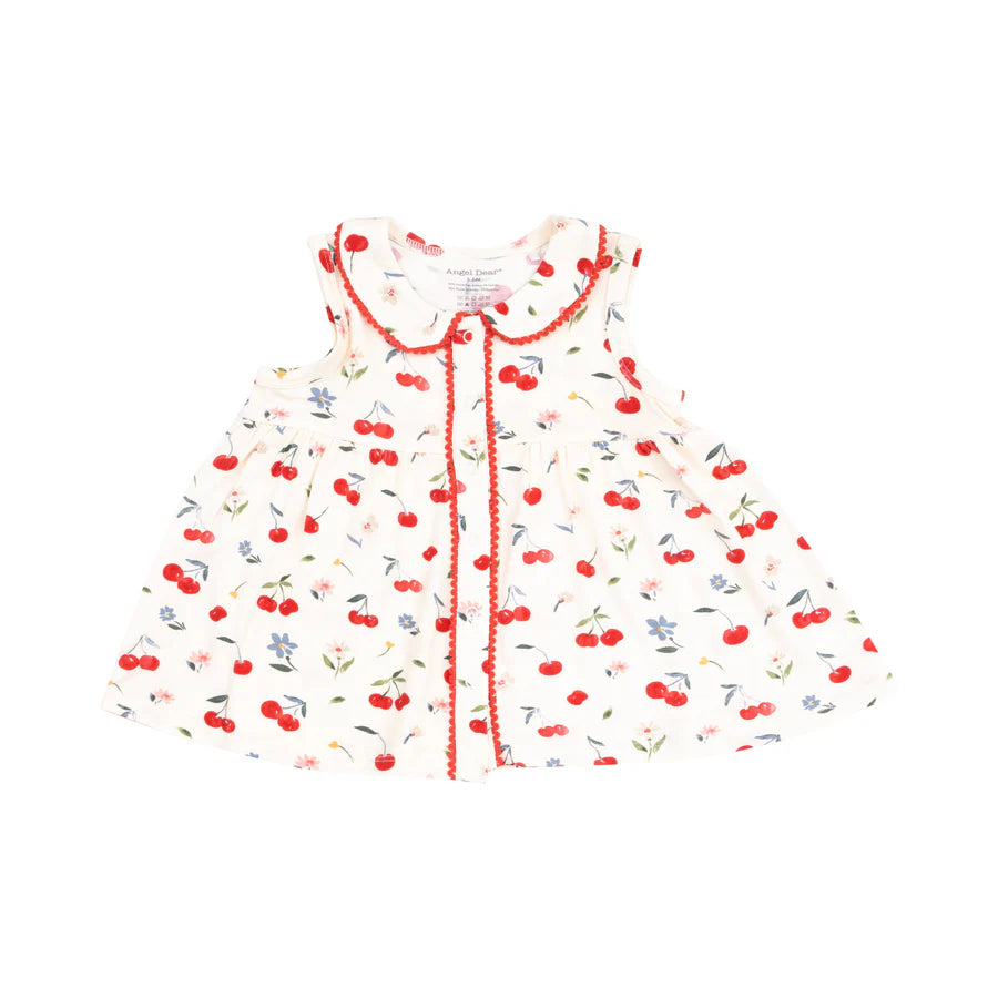 Watercolor Cherries+Gingham Peter Pan Collar Dress