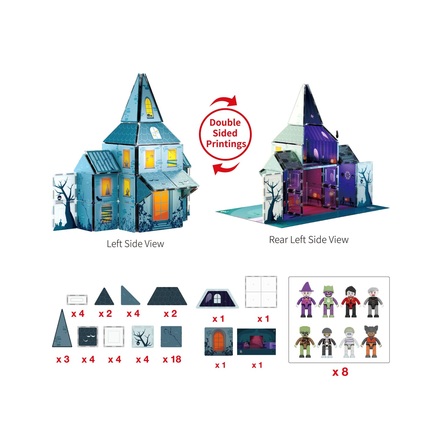57pc Haunted House Theme Magnet Tile Building Blocks Set