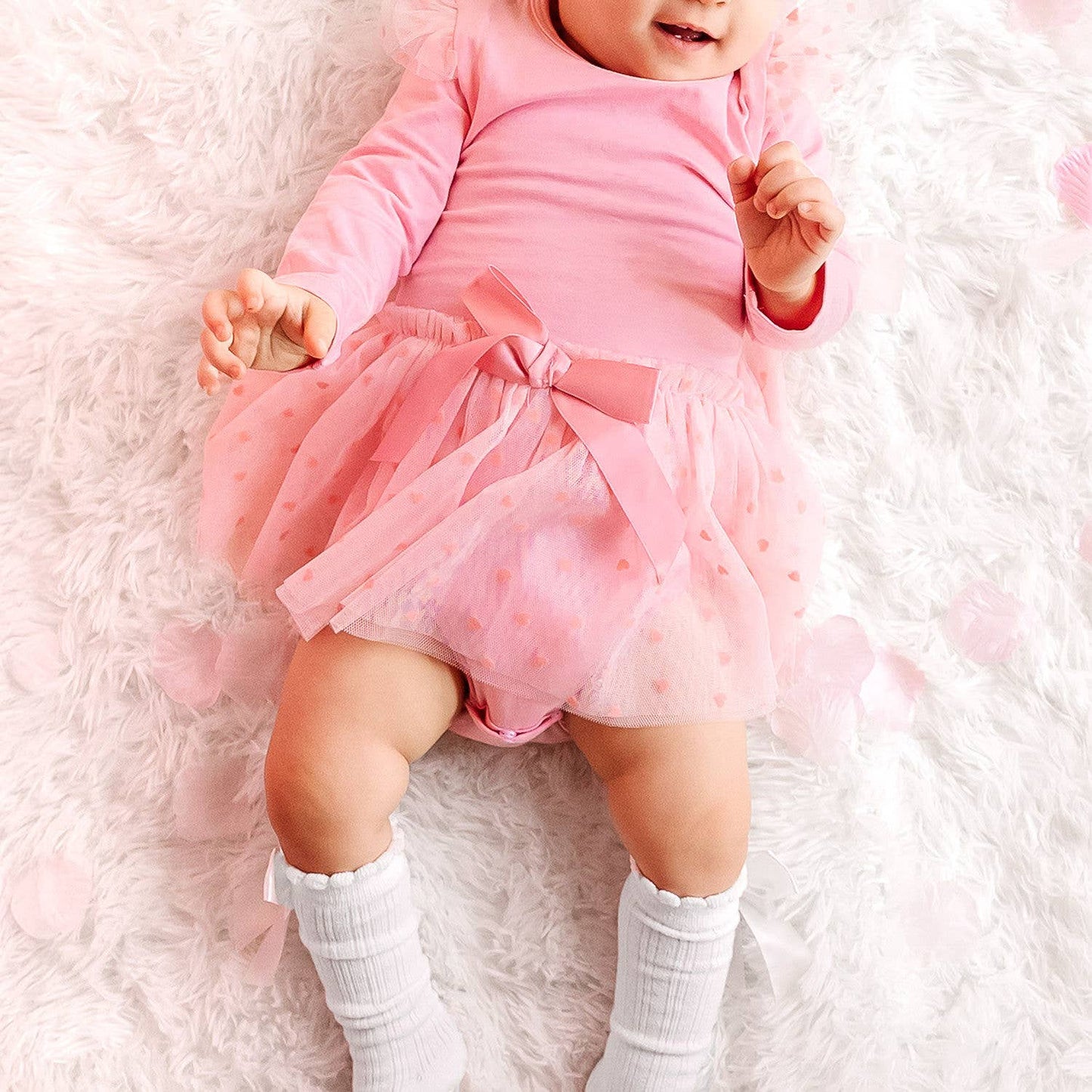 Flocked Heart | Tiered Long Sleeve Tutu Bodysuit