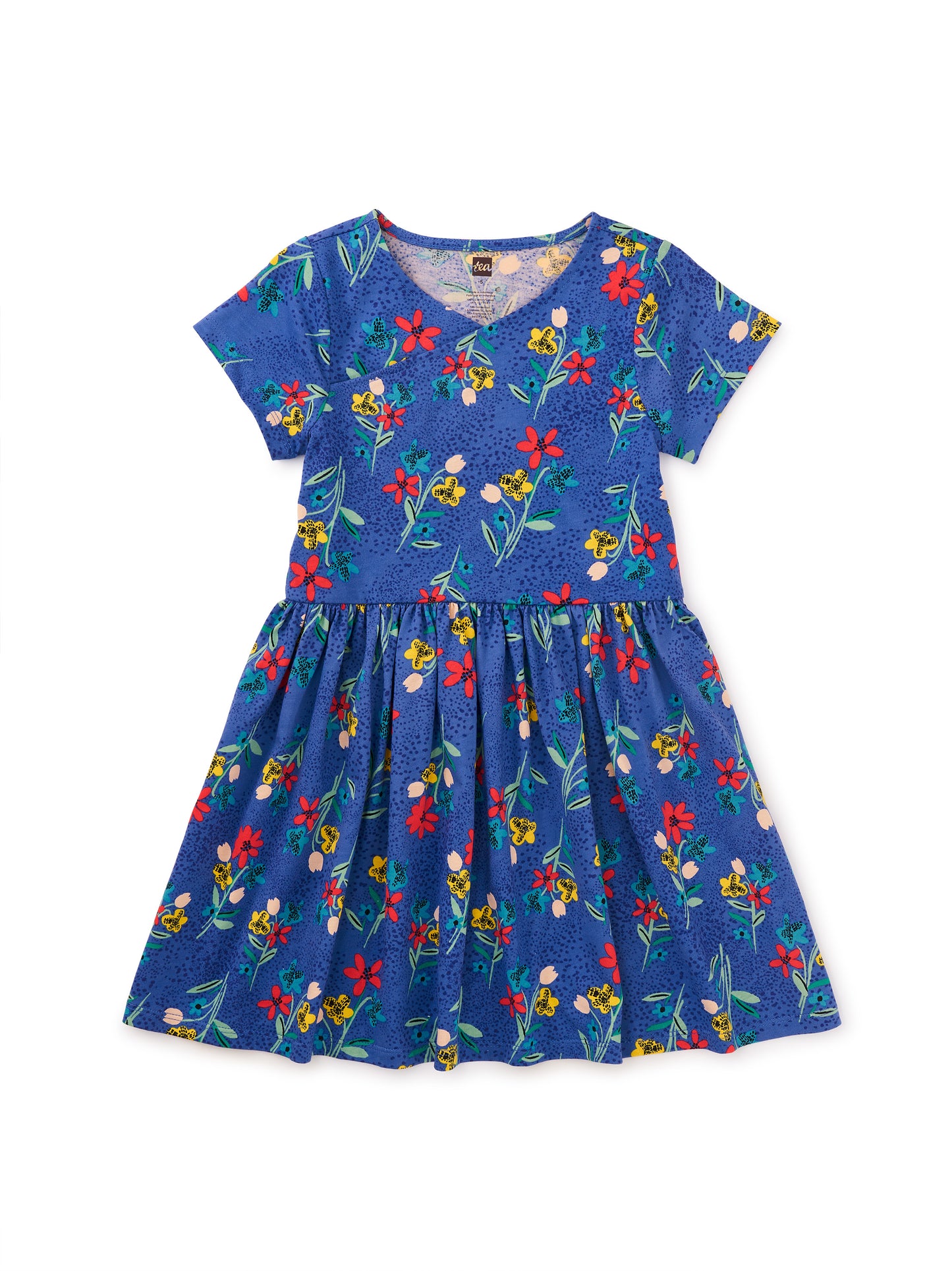 Alpine Wildflowers Short Sleeve Wrap Neck Dress