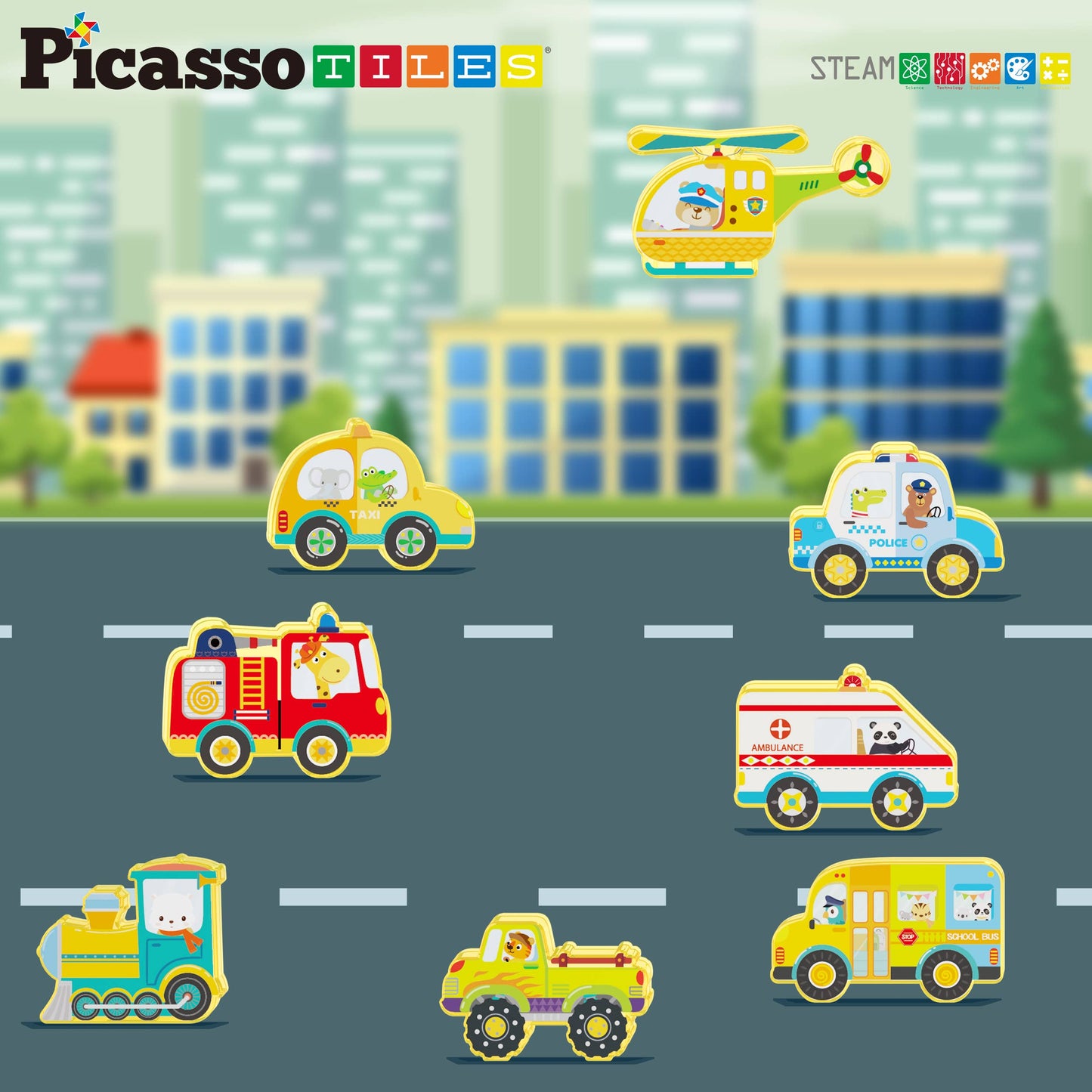 8pc Magnet Building Blocks Metro City Vehicle Action Figures