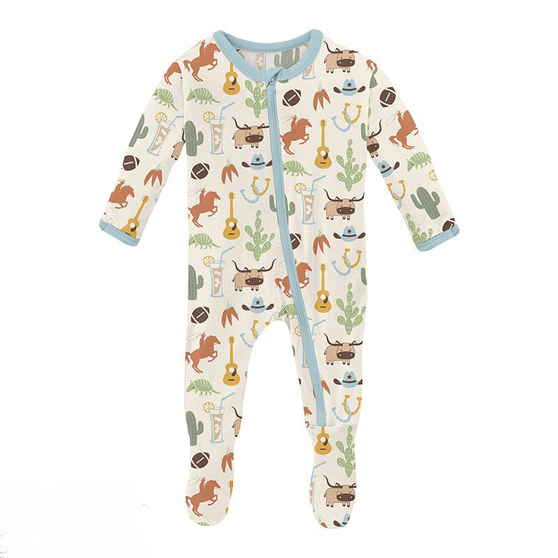 Natural Rodeo Print Footie with Zipper