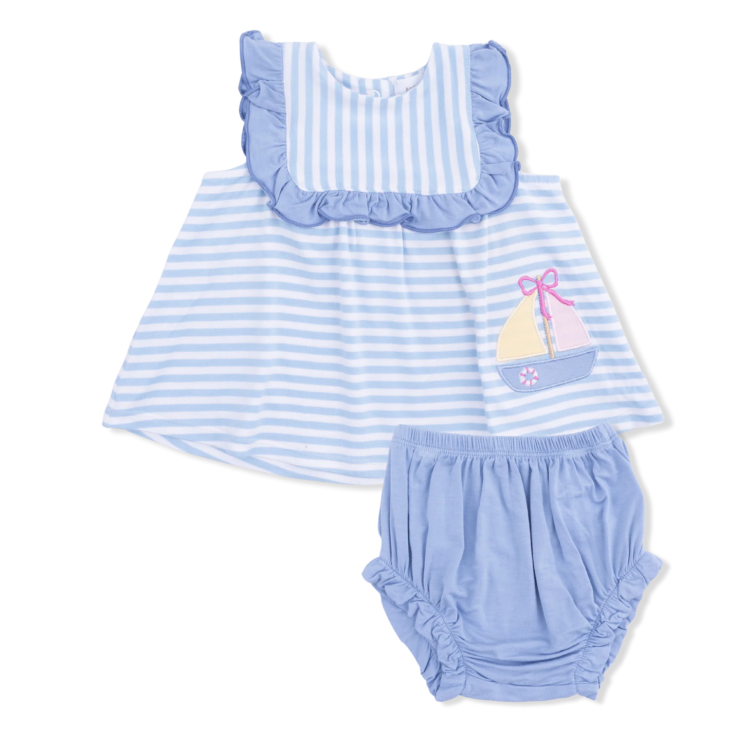 Bubbly Sailboat Stripe | Ruffle Top and Bloomer