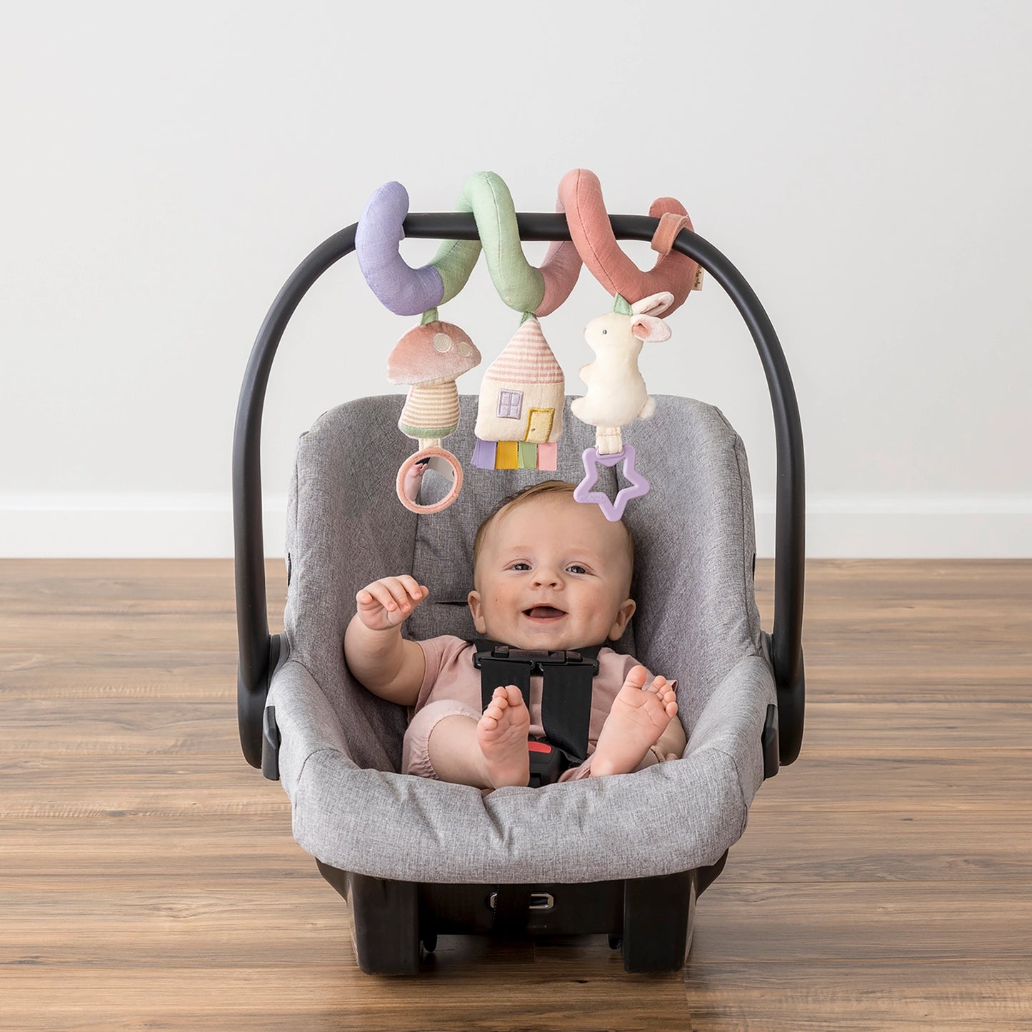 Pastel Rainbow Bespoke Spiral Car Seat Activity Toy