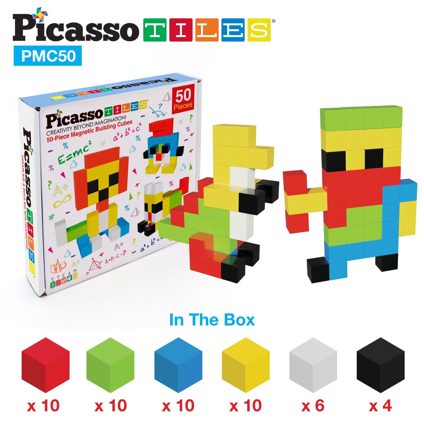 PicassoTiles 50pc 1" Pixel Magnetic Cube Set