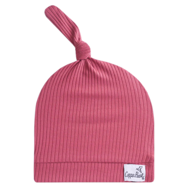Copper Pearl Top Knot Hat 0-4mo - Berry Rib