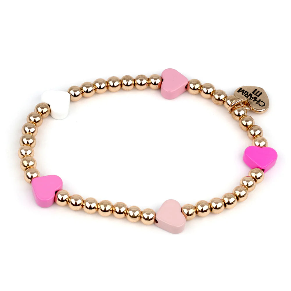 Gold Pink Heart Stretch Bracelet