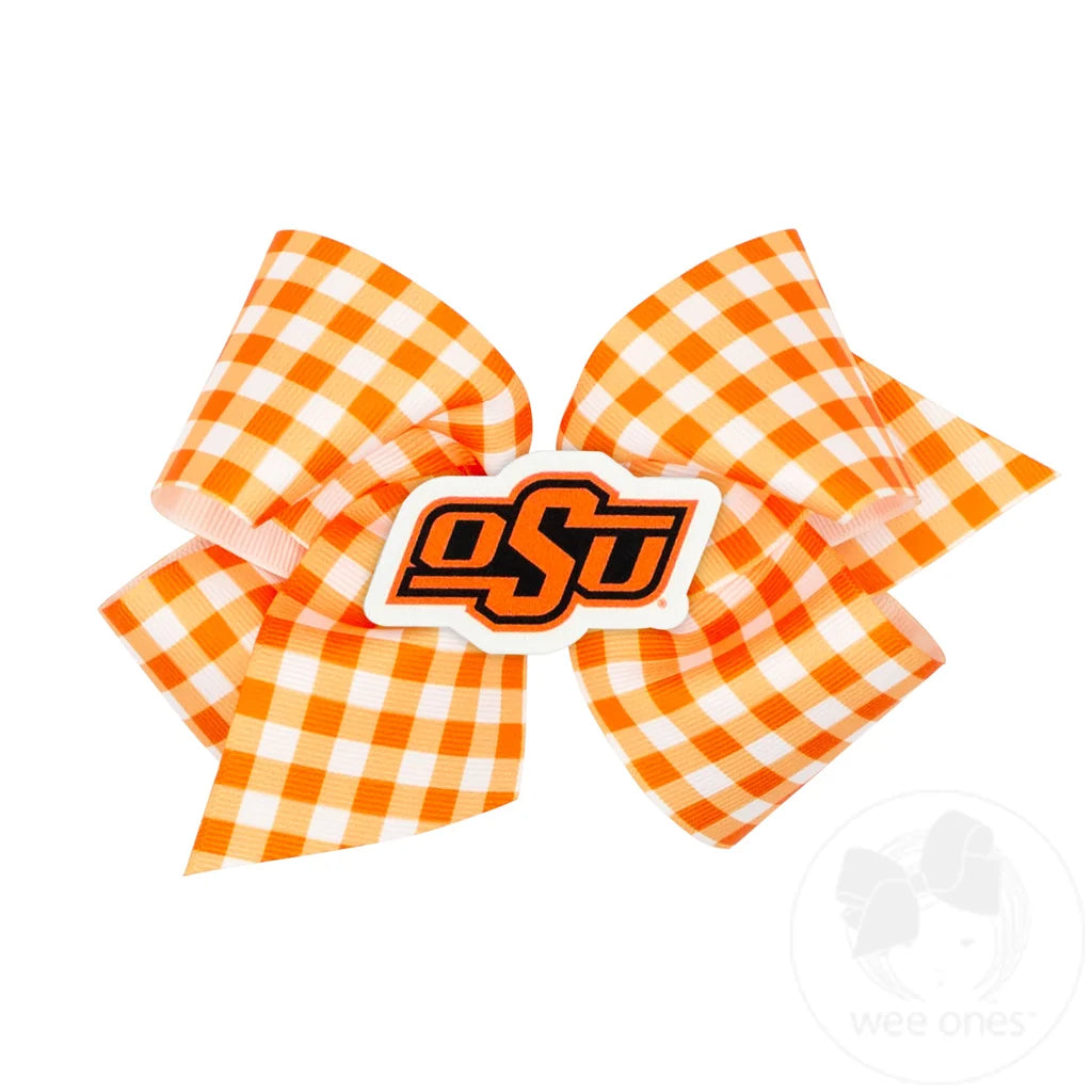 King Oklahoma State Gingham Hair Bow with Logo Patch