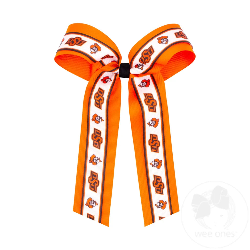 Large Oklahoma State Logo Ribbon Underlay Hair Bow with Streamer Tails