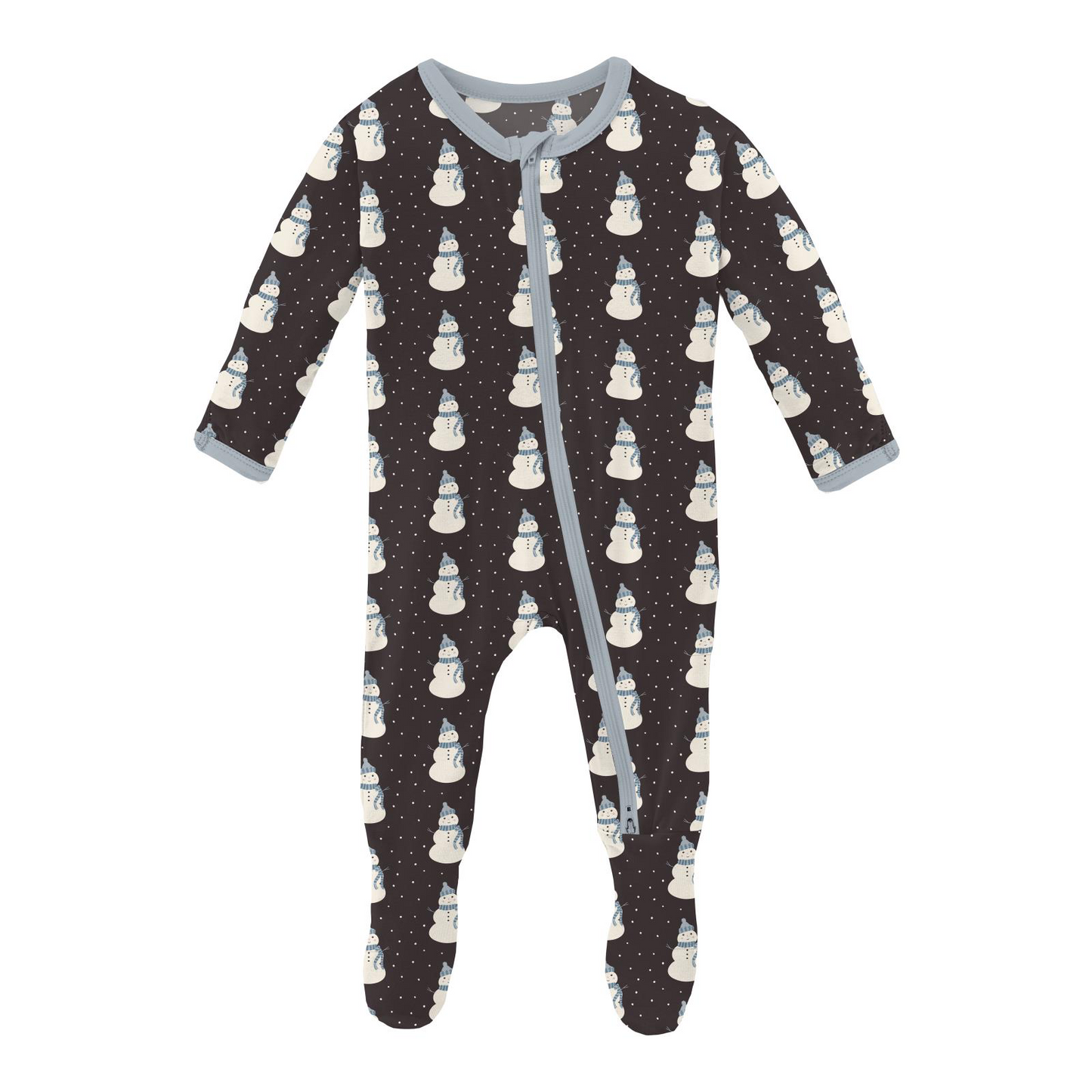 Midnight Tiny Snowman Print Footie with 2 Way Zipper