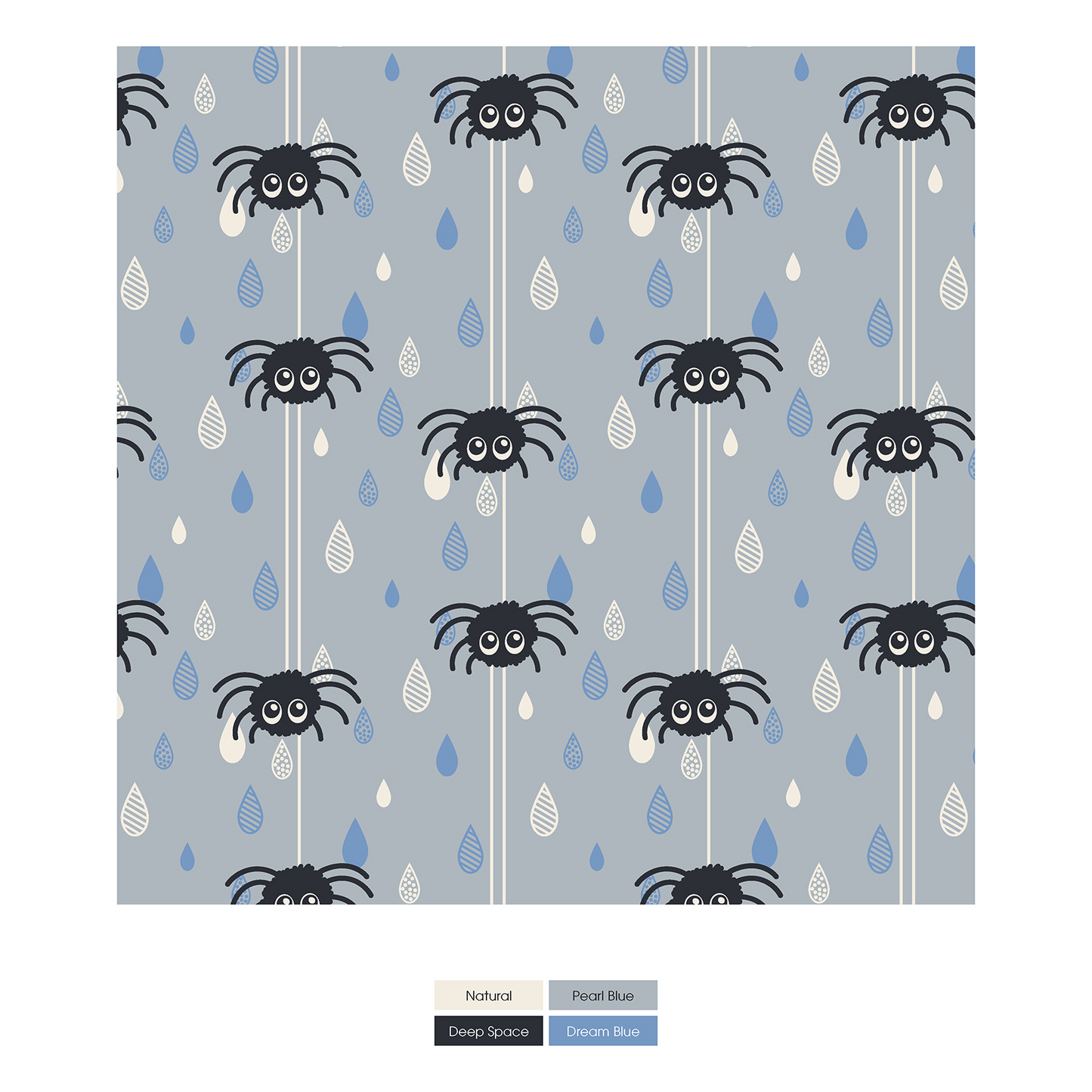 Pearl Blue Itsy Bitsy Spider Print Footie with 2 Way Zipper