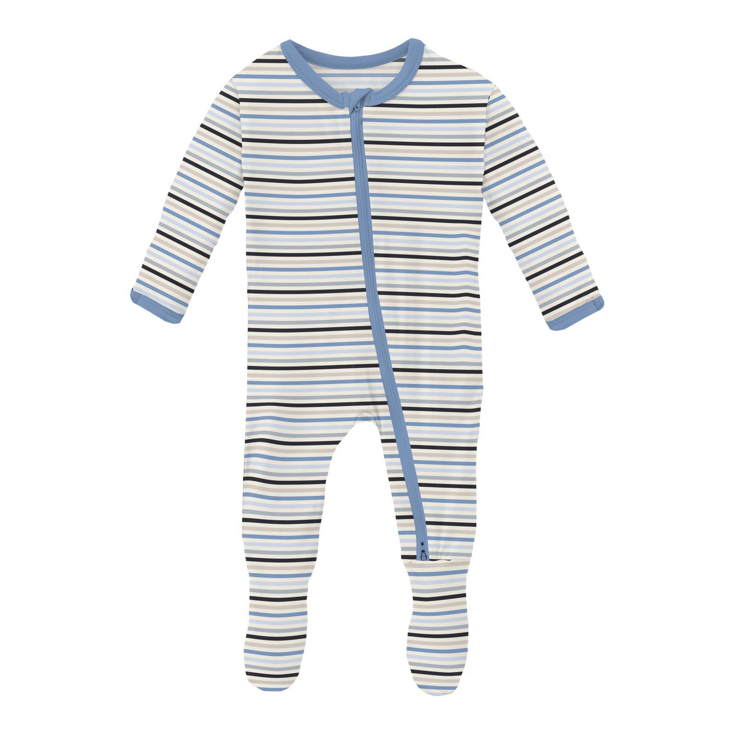 Rhyme Stripe Print Footie with 2 Way Zipper