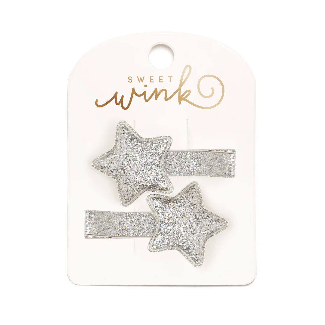 Silver Glitter Star | Clip Set