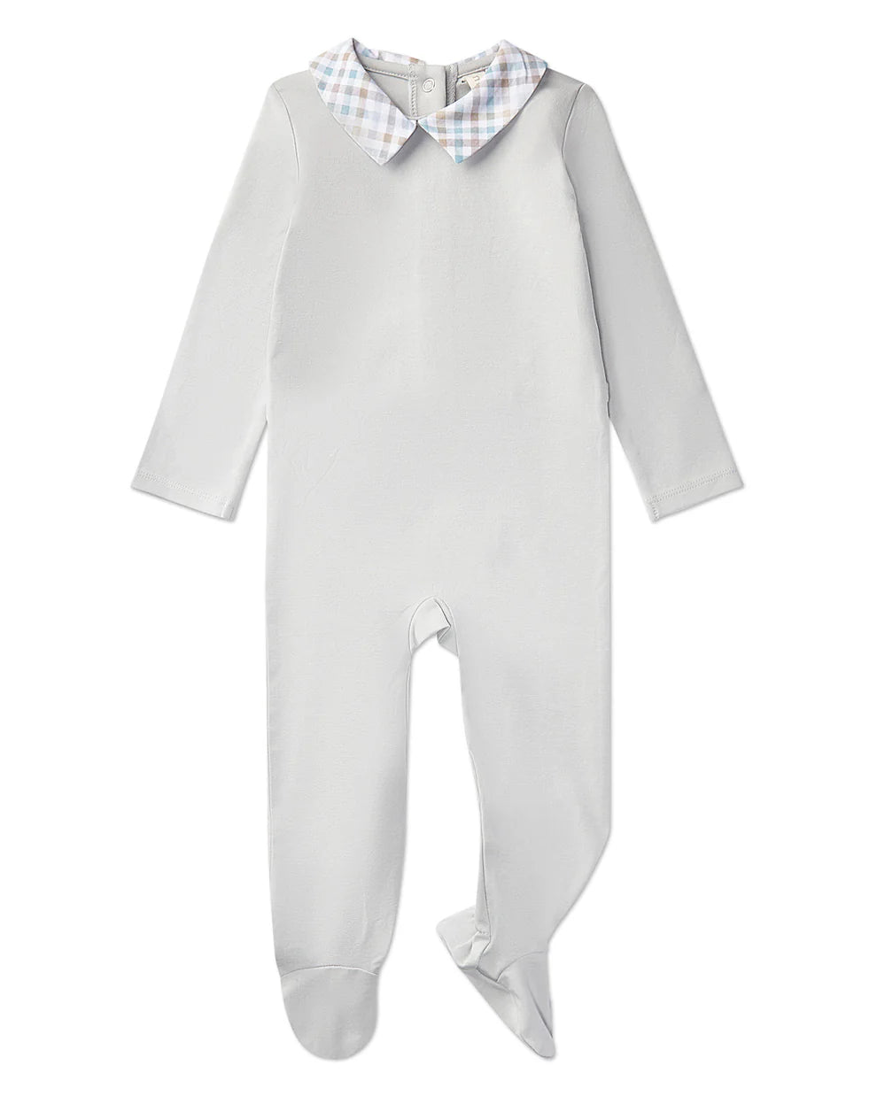 Plaid Collar Footie-Pearl Blue
