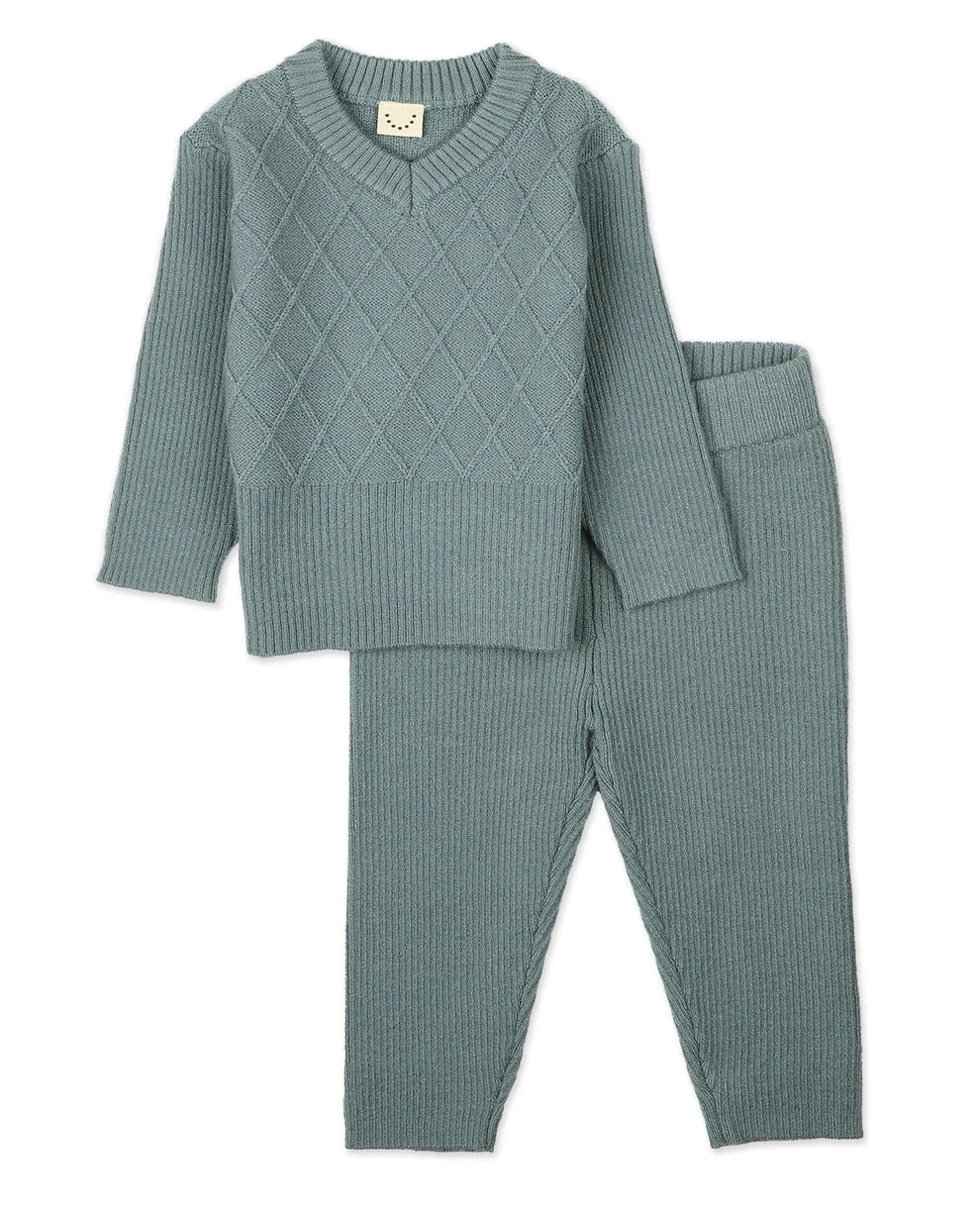 "Romeo" Mixed Knit Cardigan & Pant Set-Blue